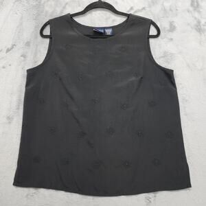 Laura Scott Top Womens L Black Sleeveless Floral Embroidered Sleeveless Tank